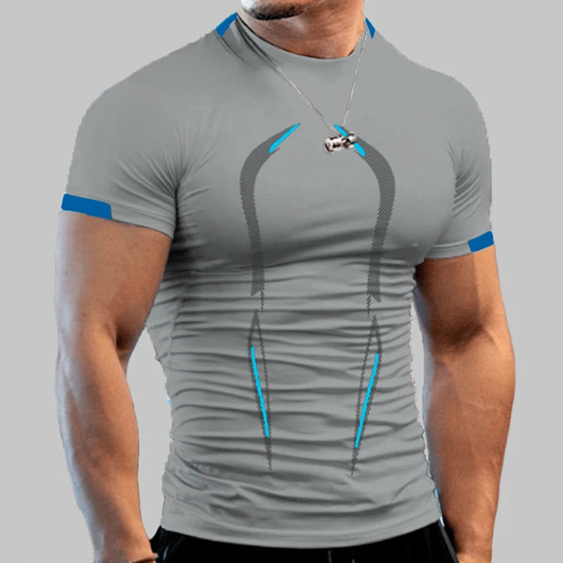 Stylish Gym Workout Compression Shirts for Men Athletic Quick Dry Tshirt Tees Running Undershirts Summer Short Sleeve Rash Guard