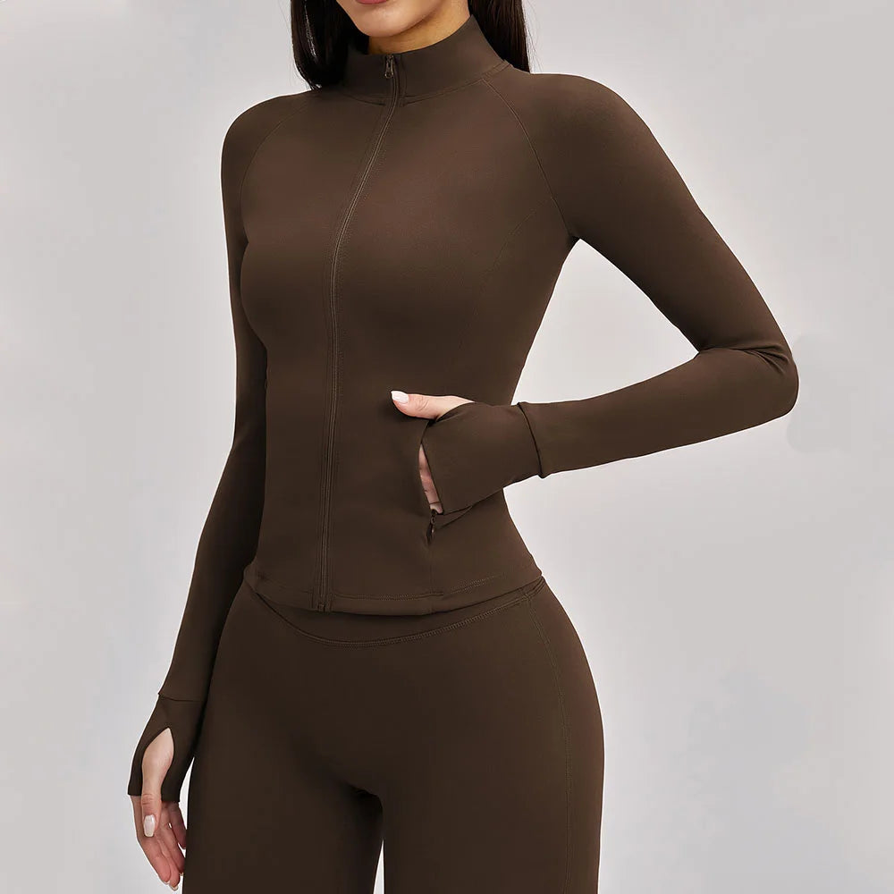 Women's Yoga Shirts Gym Workout Tops Sports Long Sleeve Fitness Zipper Coats Female Quick Dry Outdoor Sports Jacket Gym Clothes