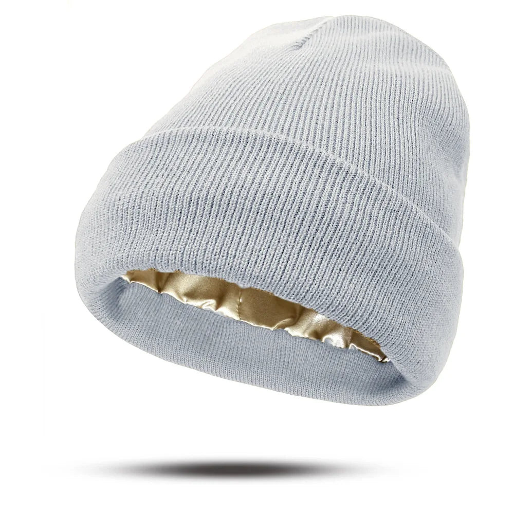 Women's Hats for Autumn&Winter-Comfortable Stylish Versatile Warm-Keeping Hairstyle-Protecting Knitted Satin Woolen Hats