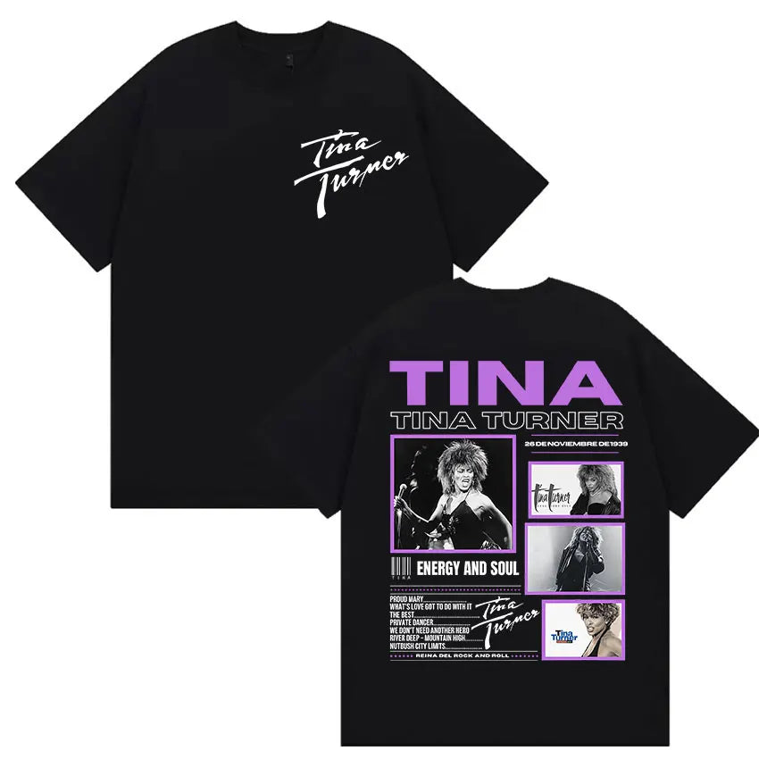 Rapper Tina Turner Tour Graphic T Shirt Men Vintage High Quality Fashion T-shirts Hip-hop Clothing Oversized T-shirt