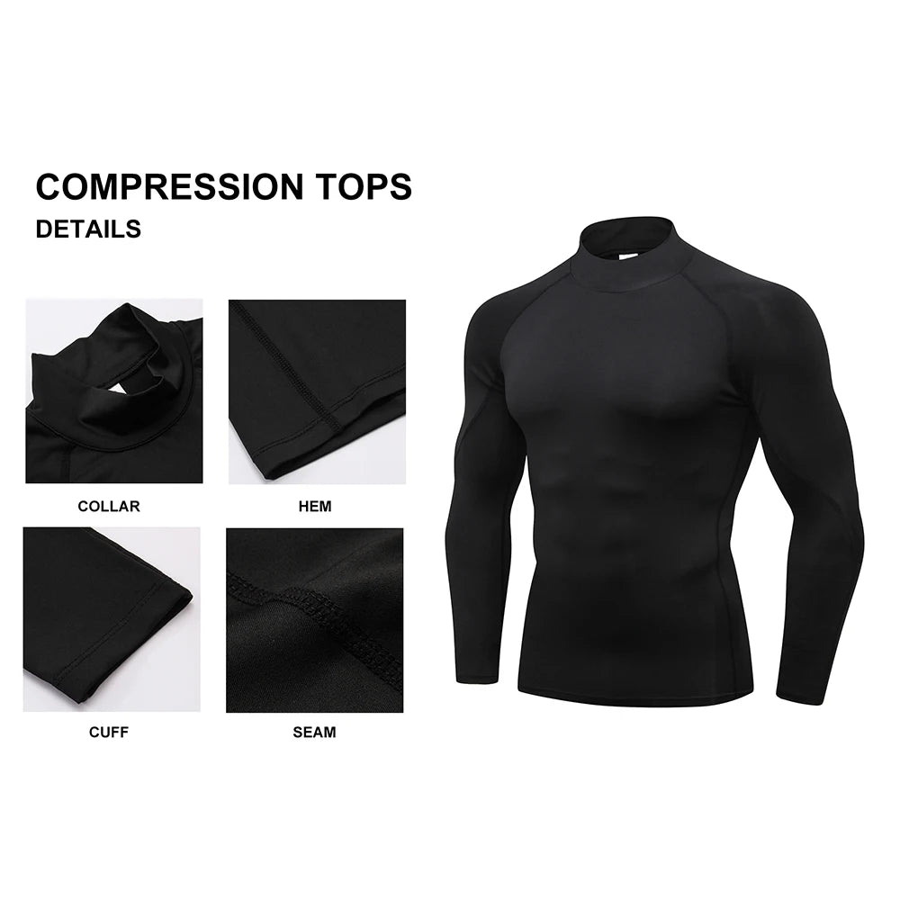 Men's Compression Shirts Long Sleeve Undershirt Turtleneck Gym Workout T Shirt for Men Running Basketball Athletic Base Layer