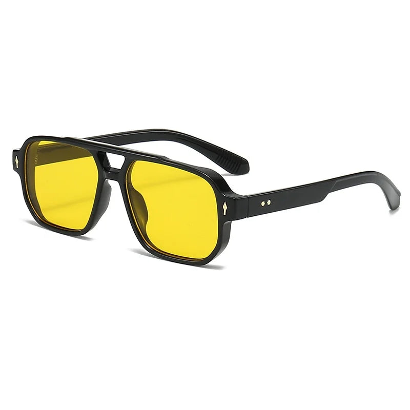 New Retro Double Bridge Square Sunglasses For Women Men Fashion Luxury Design Rivets Sun Glasses Trending Shades UV400 Eyeglasse