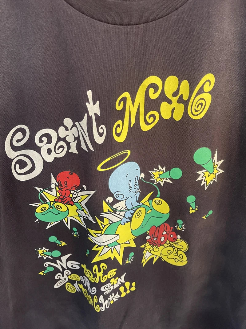 SAINT T Shirts High Quality Printed Streetwear Vintage Tee Loose Oversize Tops Summer Cotton T Shirt Men Women