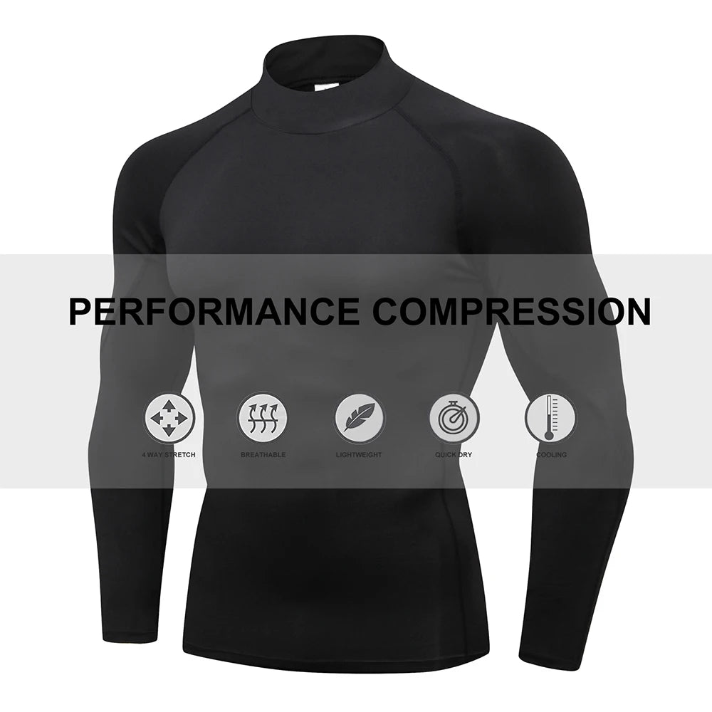 Men's Compression Shirts Long Sleeve Undershirt Turtleneck Gym Workout T Shirt for Men Running Basketball Athletic Base Layer