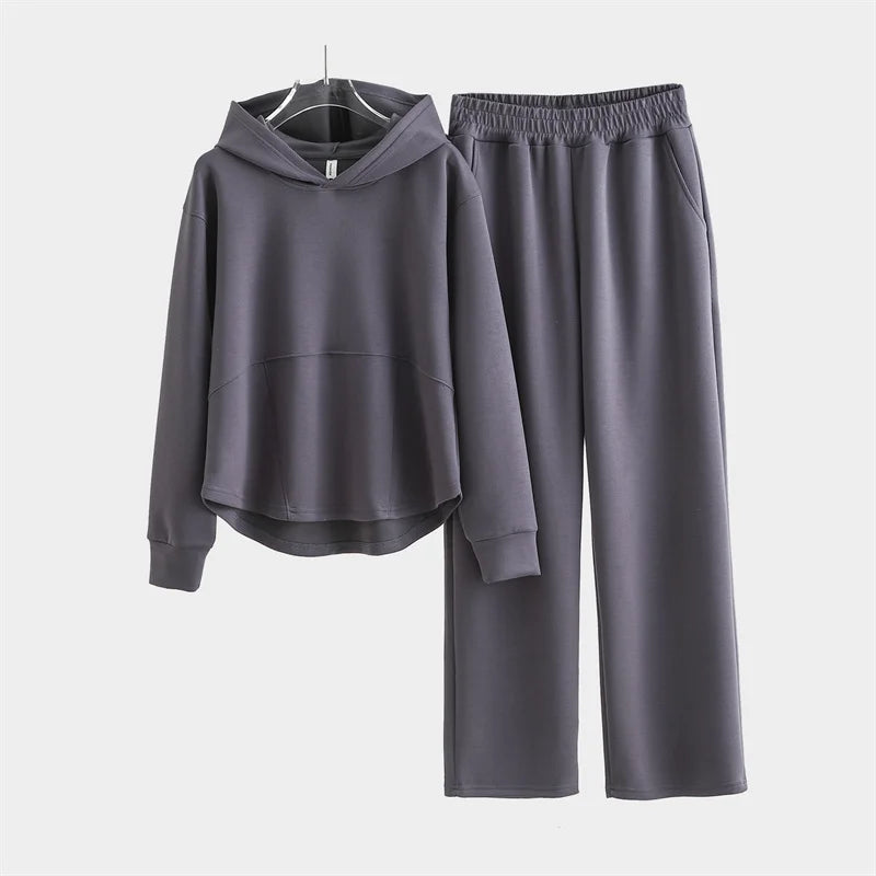 Hoodie Sweatshirt Casual Set 2025 Spring Autumn Women's Loose Slimming Versatile Outerwear Simple Sport Two-piece Set