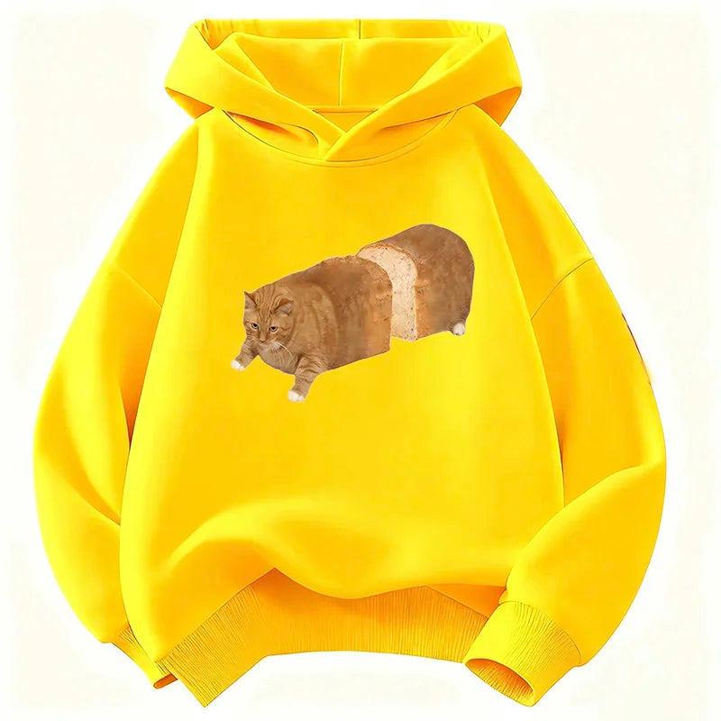 Hoodie Fat Bread Cat Design Children's Sweatshirt Cute Hoody for Boys Girls Casual Hoodies Spring Y2k Hoodies